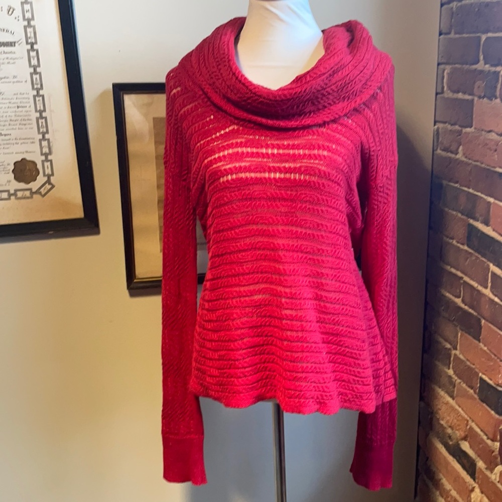 Red Calvin Klein sheer cowl neck sheer sweater MED